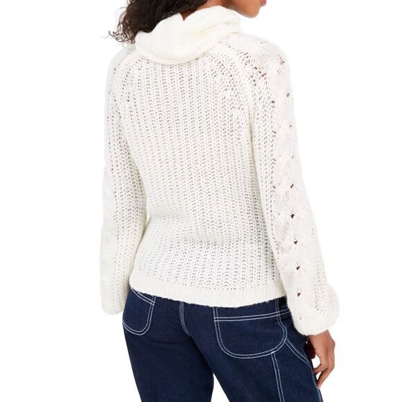 Planet Gold Women’s Ivory Cozy Cables Cowl Neck Sweater Size Medium - Picture 9 of 9